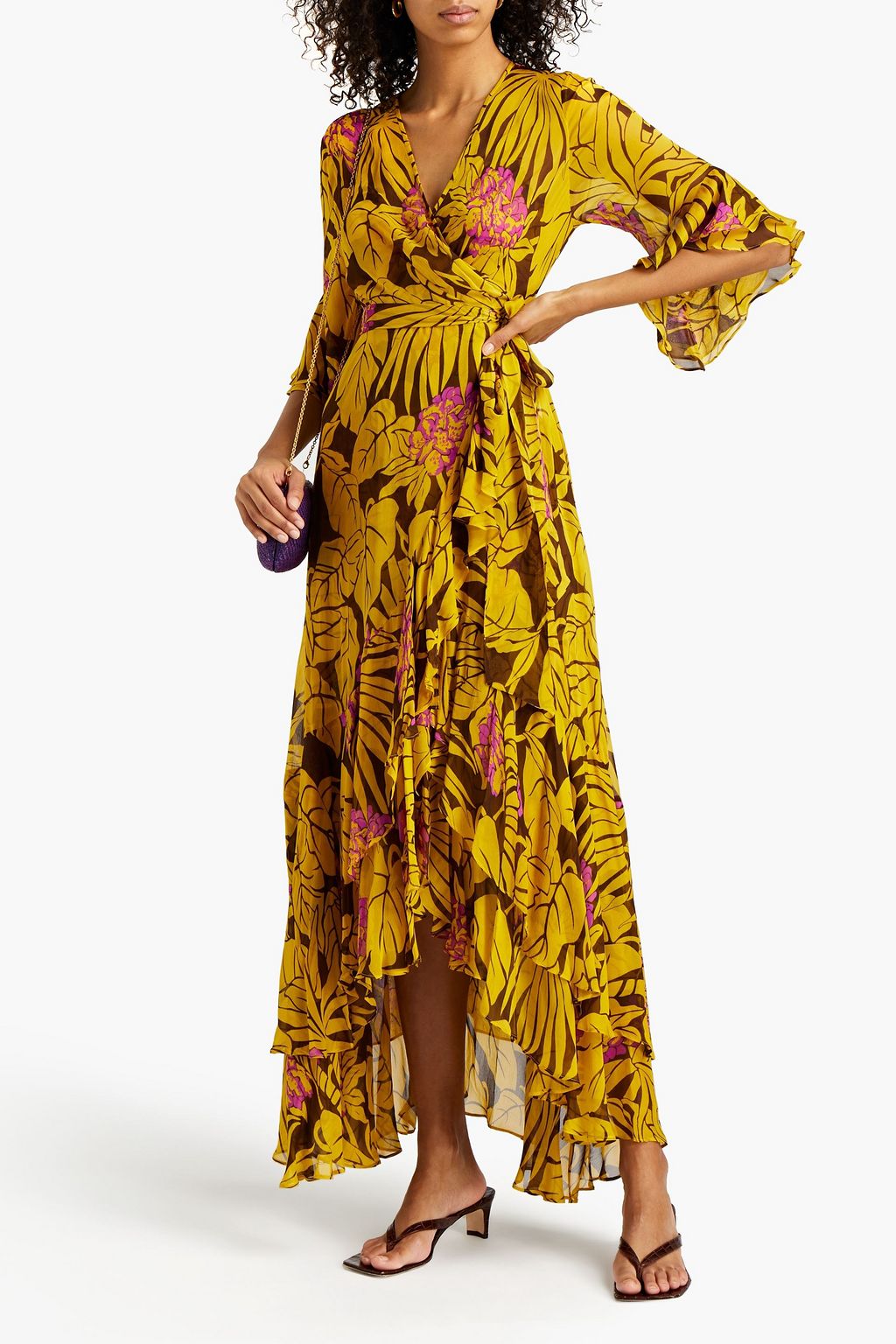 DIANE VON FURSTENBERG Jean ruffled printed chiffon midi wrap dress