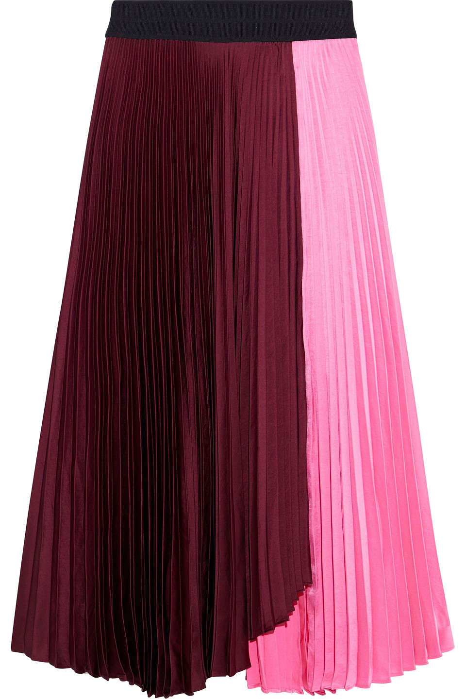 A.l.c. Woman Grainger Color-block Pleated Crinkled-satin Midi Skirt Burgundy Size 8