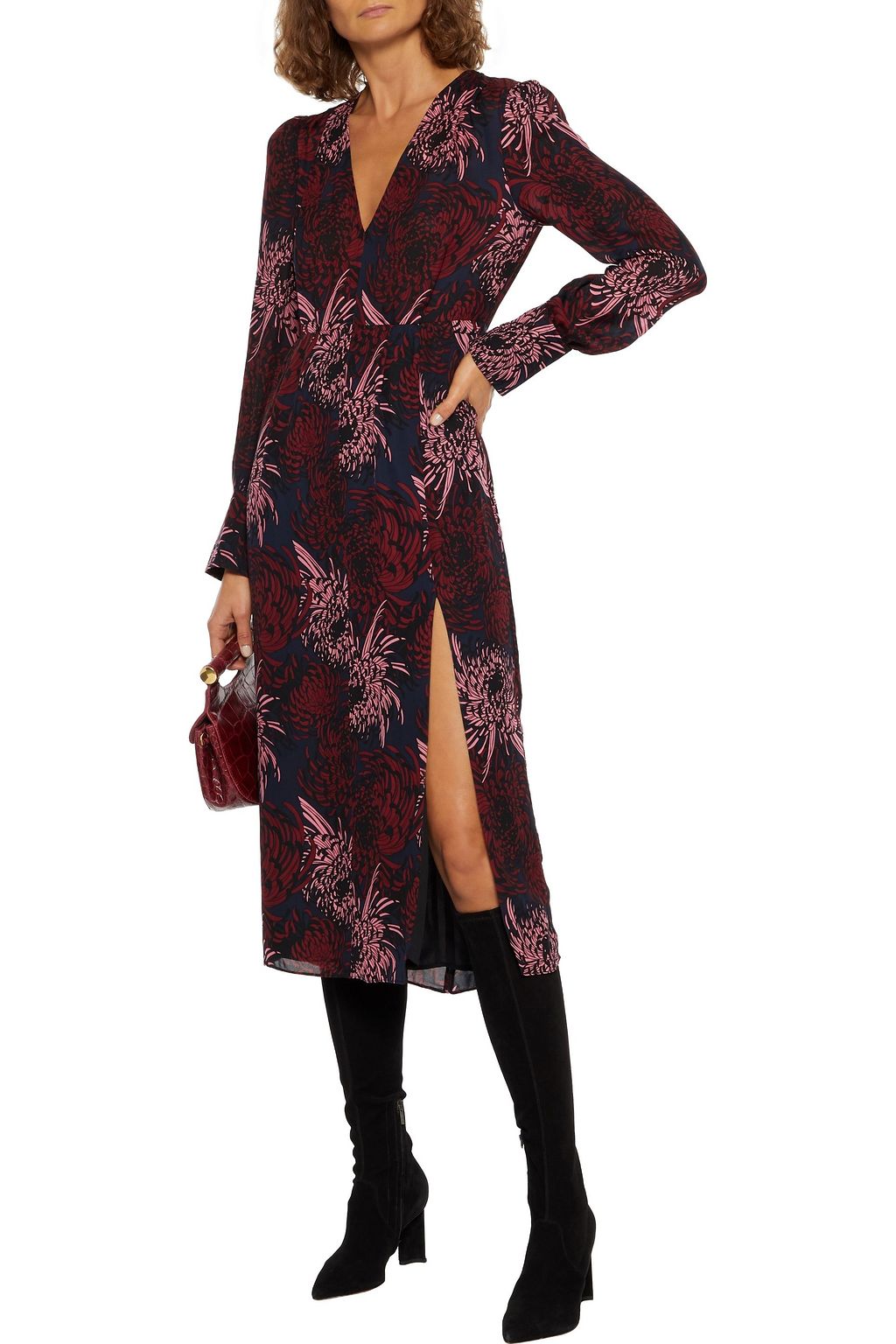 A.L.C. Bailey pleated floral-print silk midi dress