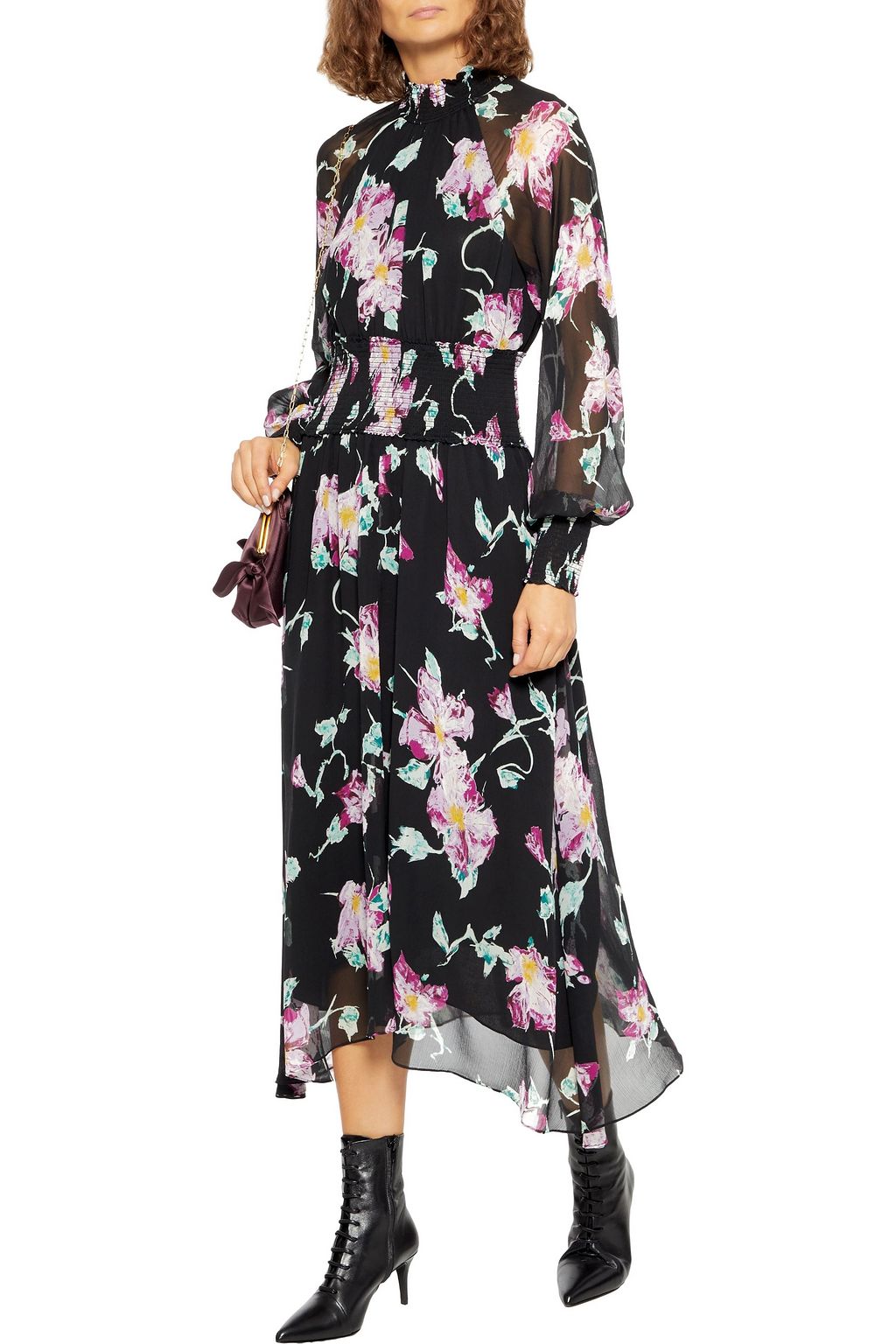 A.L.C. Casey shirred floral-print silk-crepon midi dress