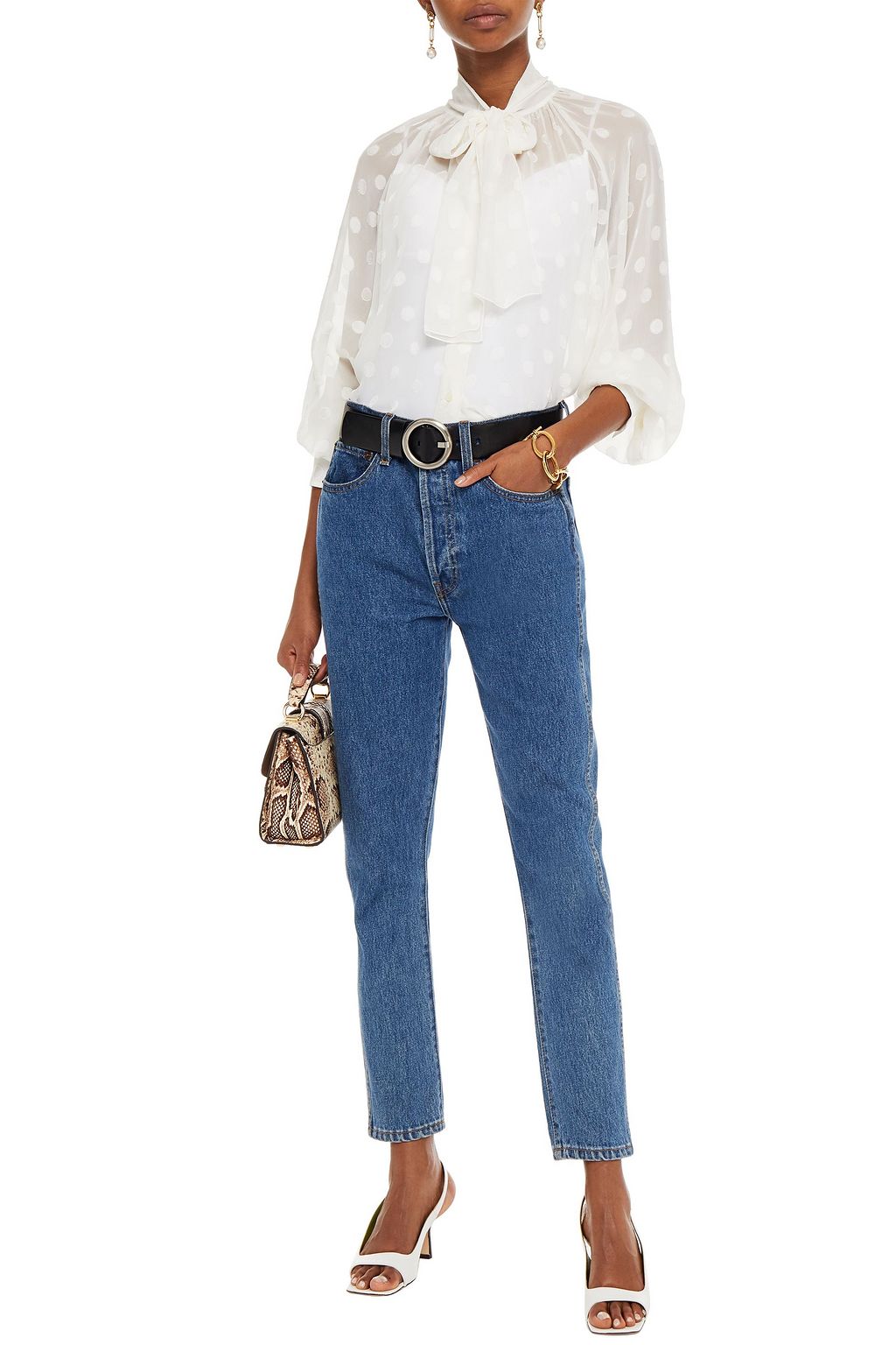 DOLCE&GABBANA Pussy-bow polka-dot fil coupé silk-chiffon blouse