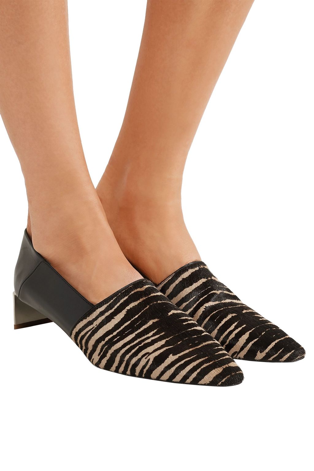 LOEWE Tiger-print calf hair and leather collapsible-heel pumps