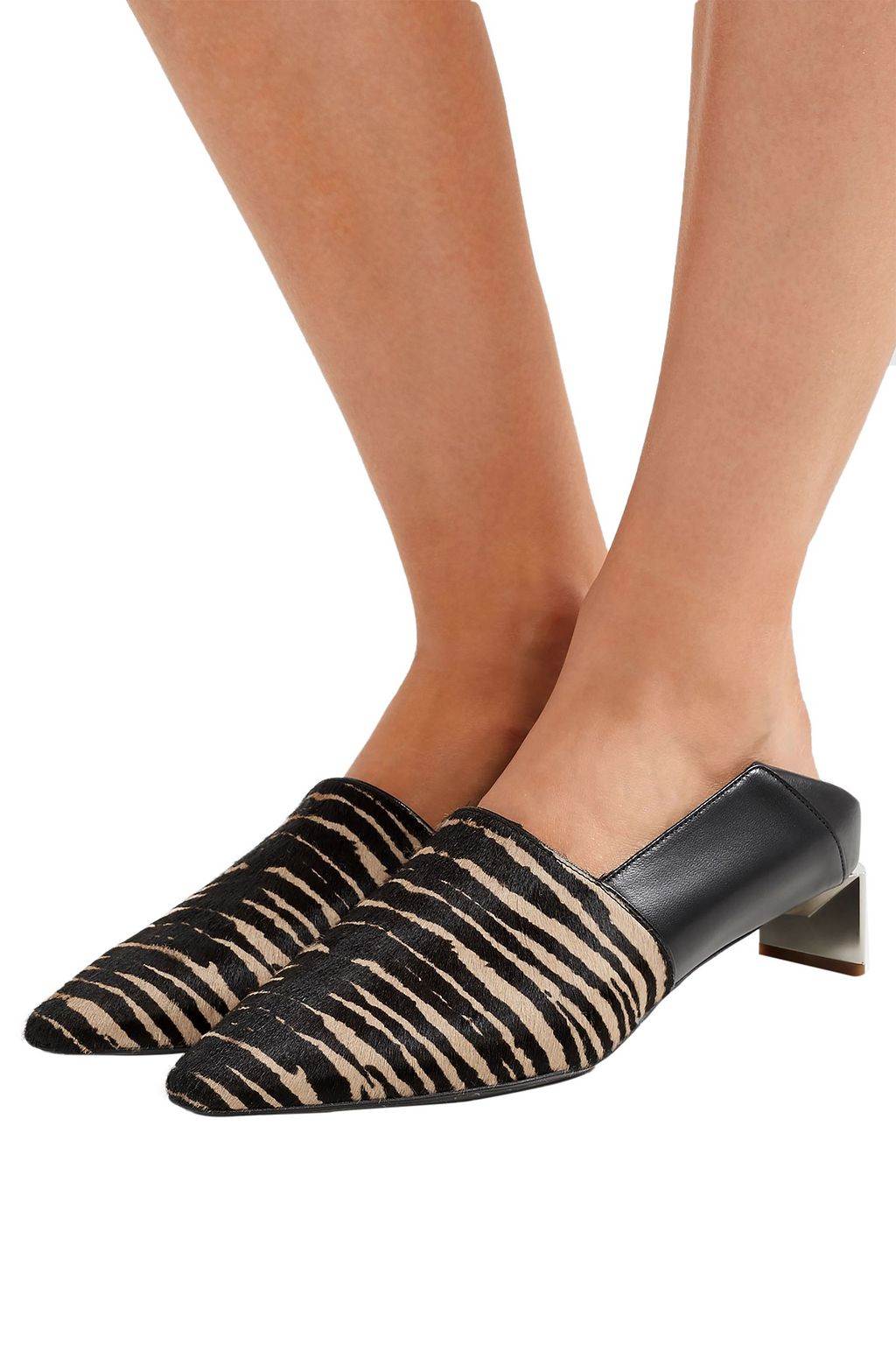 LOEWE Tiger-print calf hair and leather collapsible-heel pumps