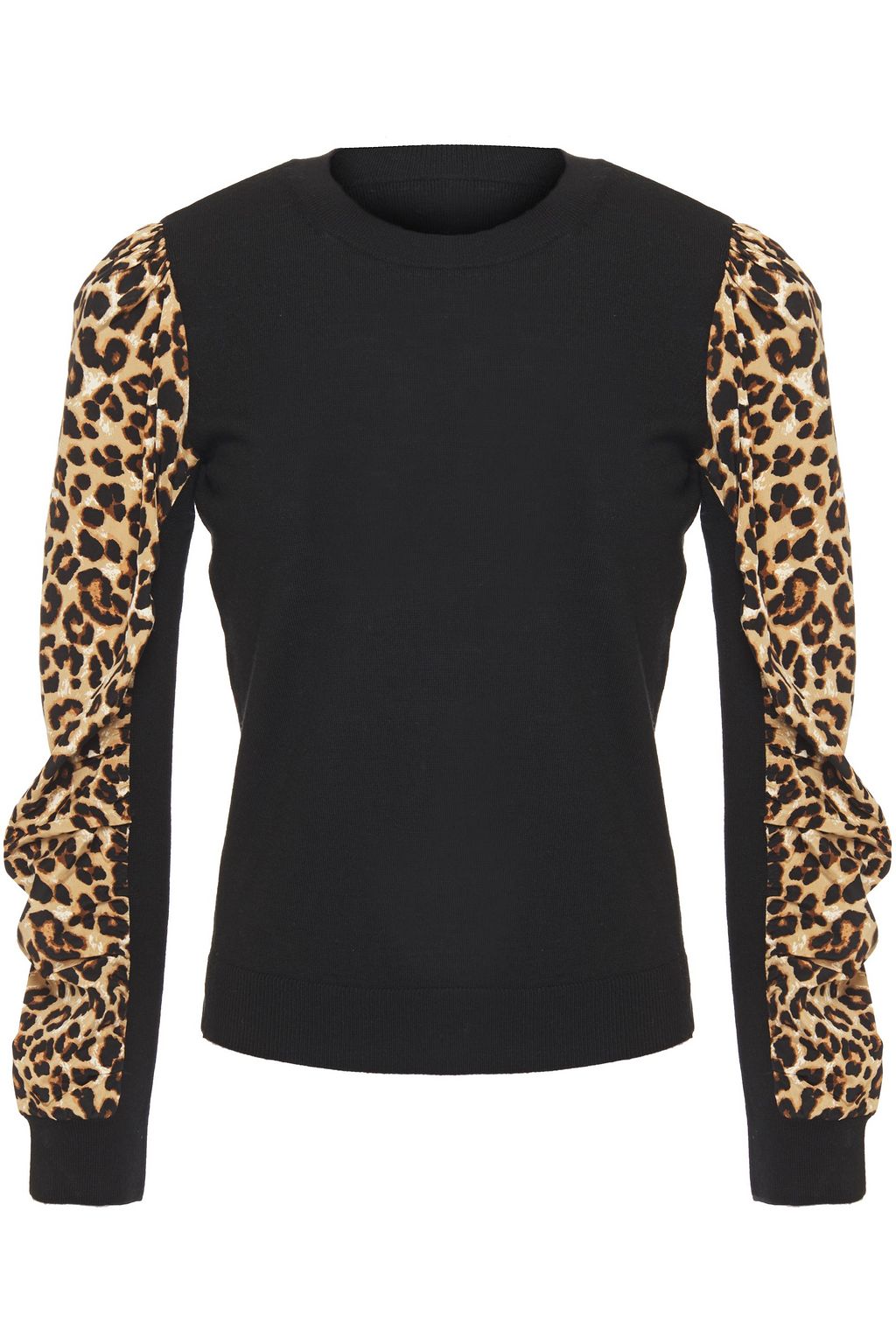 merino wool crewneck sweatshirt in leopard