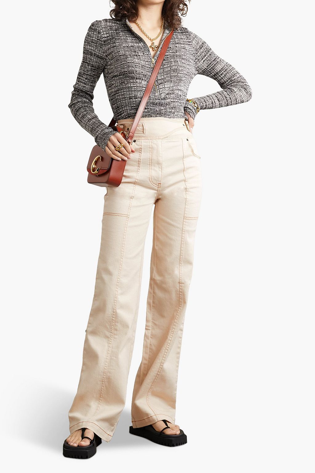 ULLA JOHNSON 벨티드 하이라이즈 와이드 레그 진