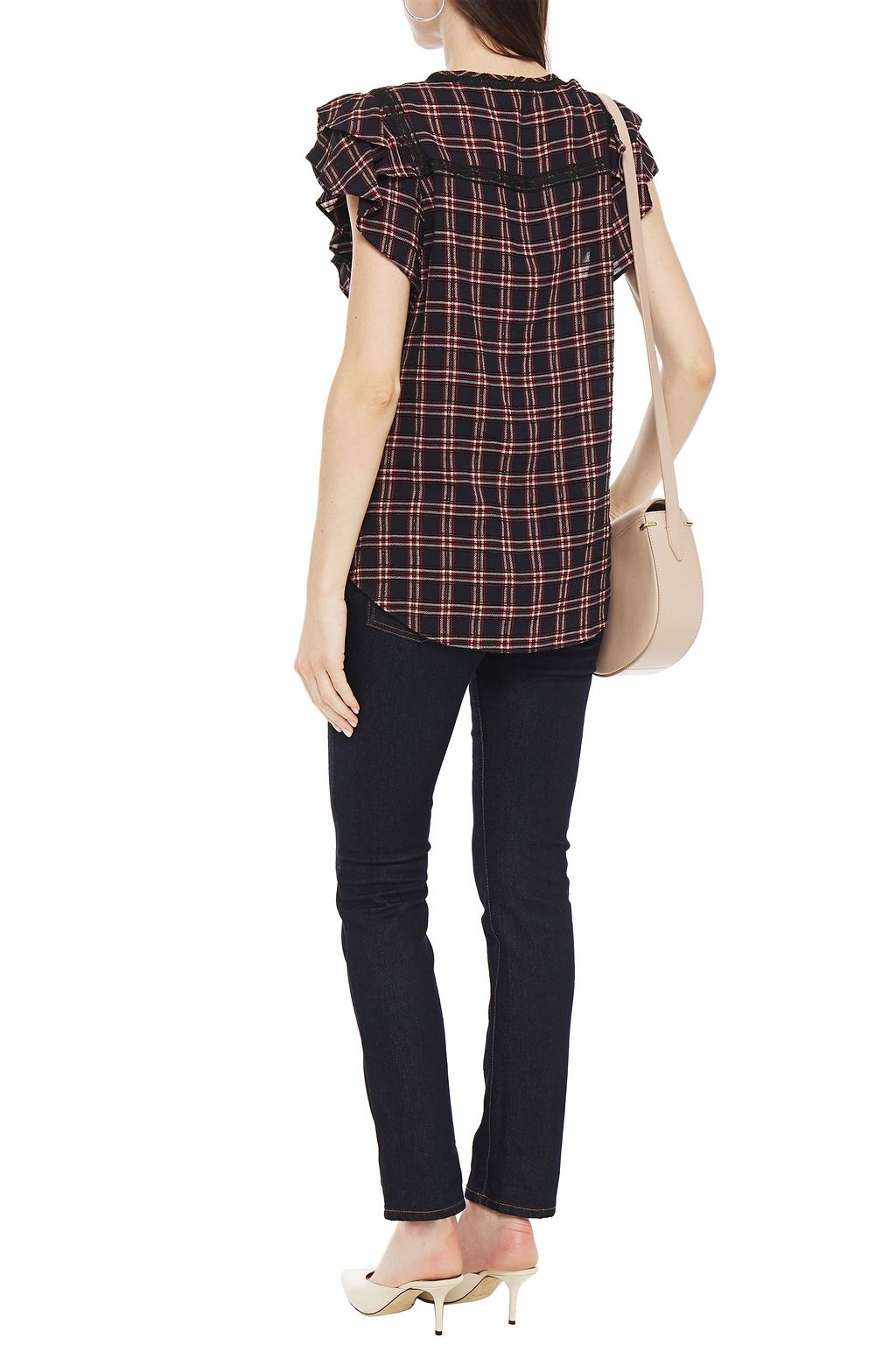 VERONICA BEARD Hawn lace-trimmed ruffled twill top