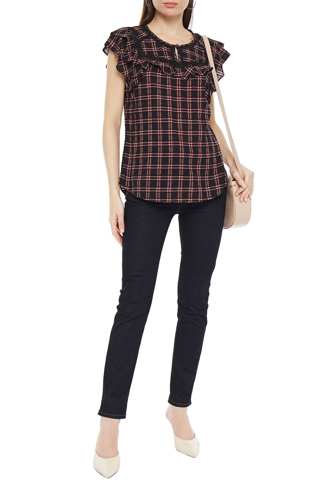 VERONICA BEARD Hawn lace-trimmed ruffled twill top