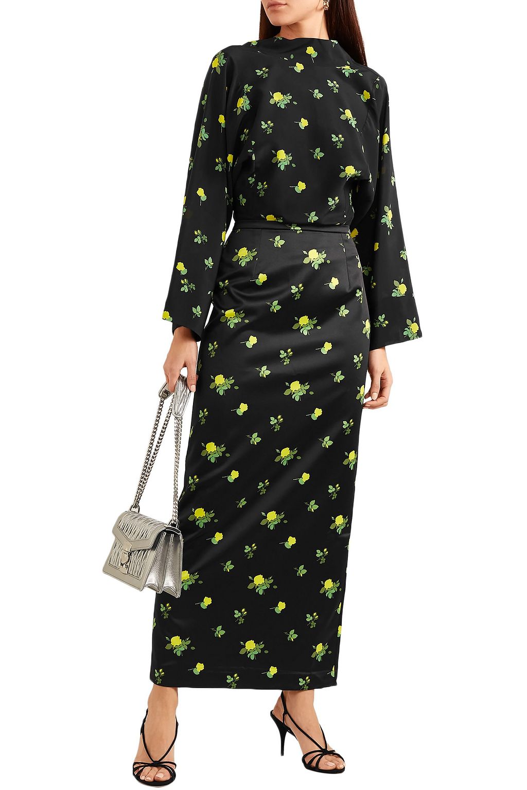 BERNADETTE Norma floral-print satin maxi skirt
