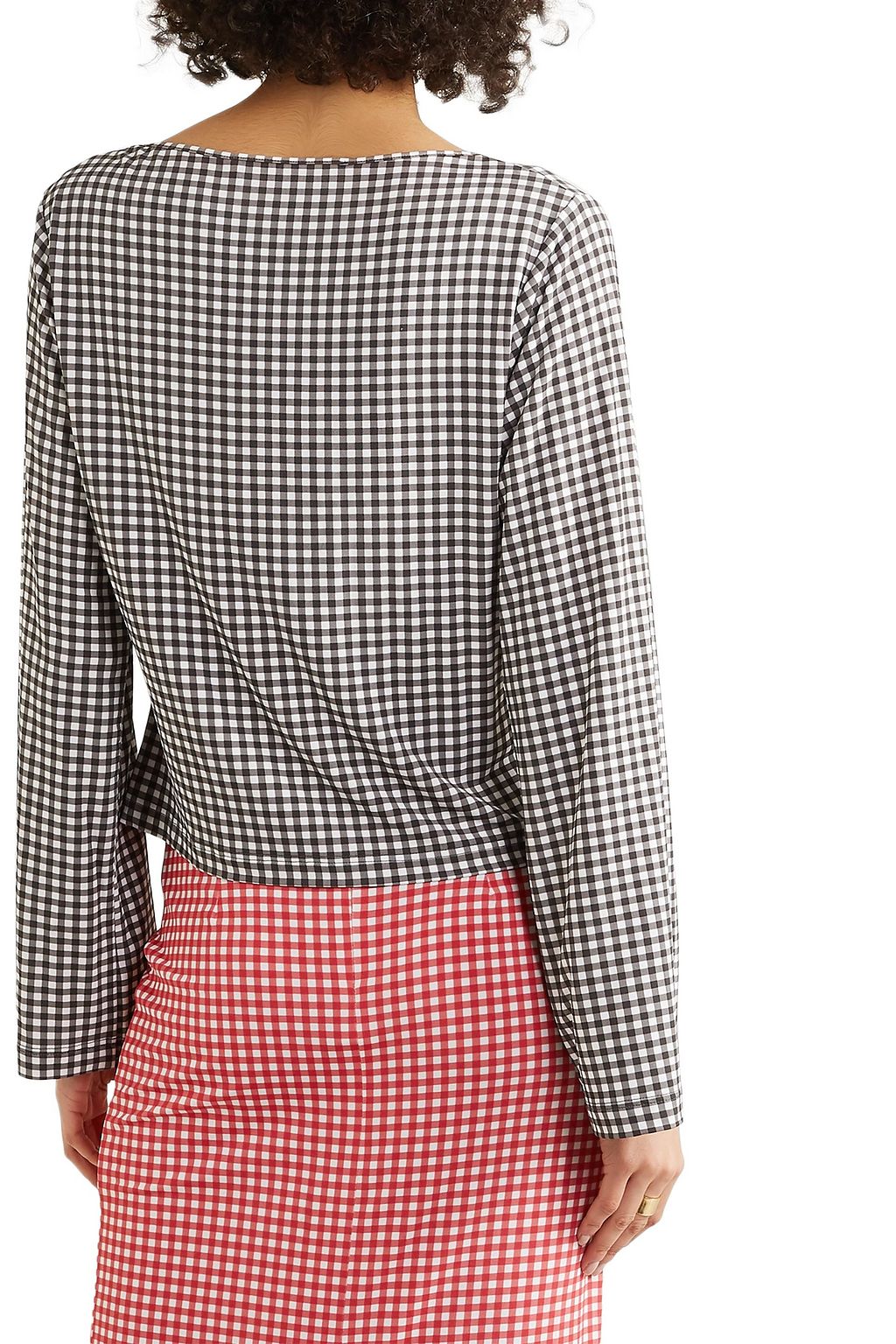 BERNADETTE Monica gingham stretch-jersey top