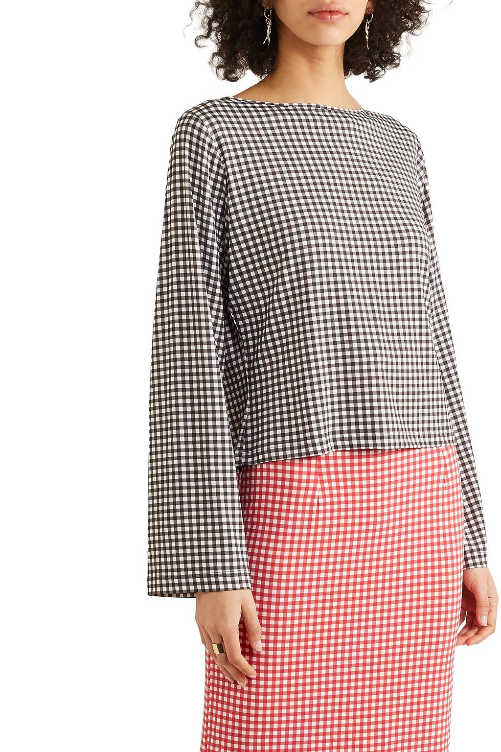 BERNADETTE Monica gingham stretch-jersey top