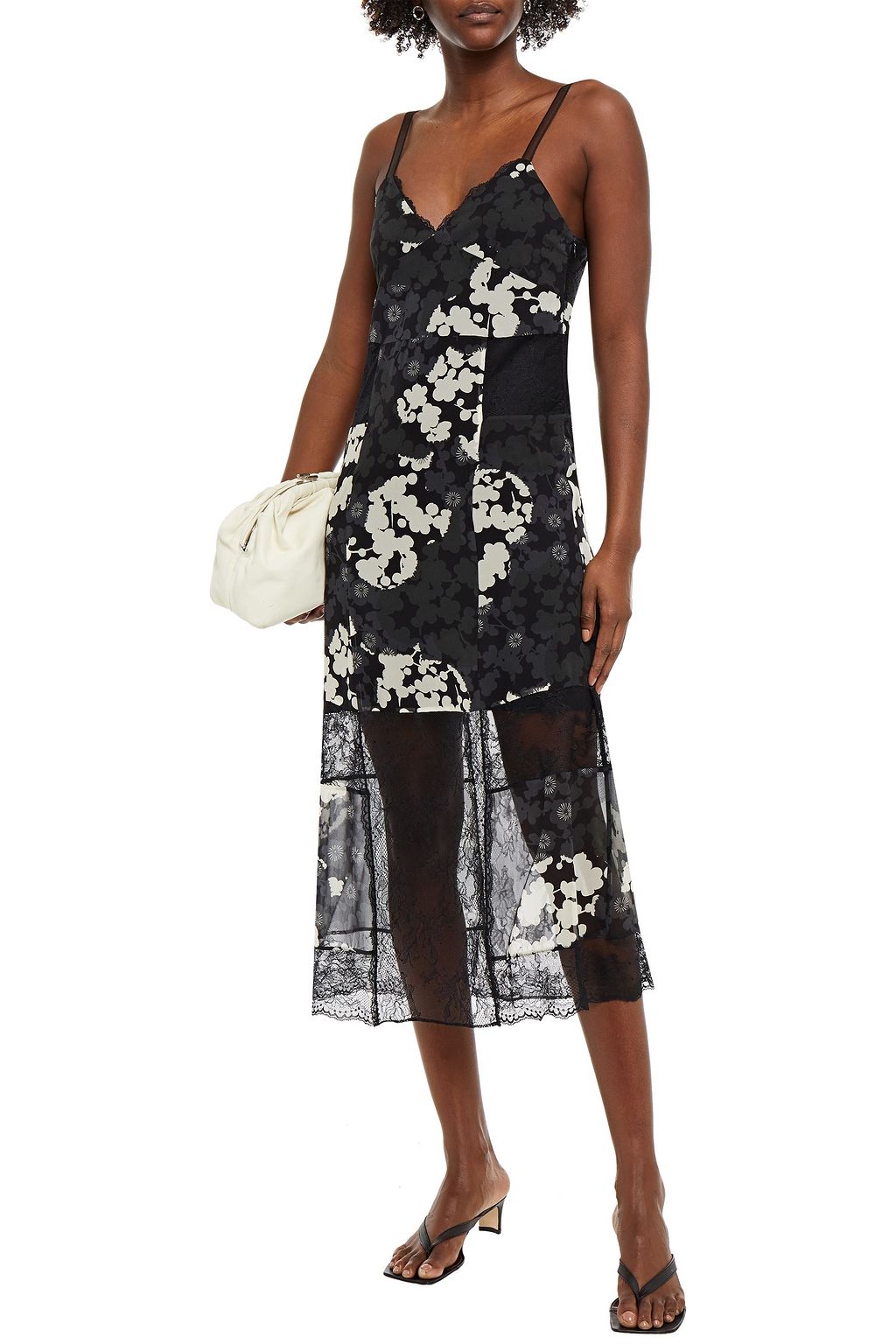 MCQ ALEXANDER MCQUEEN Lace-paneled floral-print silk-georgette midi dress
