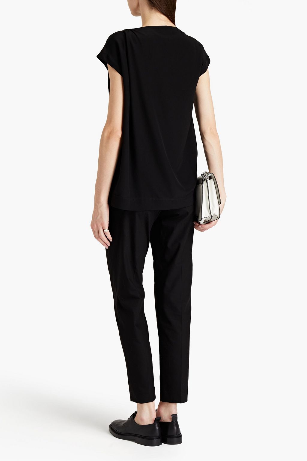 BRUNELLO CUCINELLI Bead-embellished gathered silk crepe de chine top