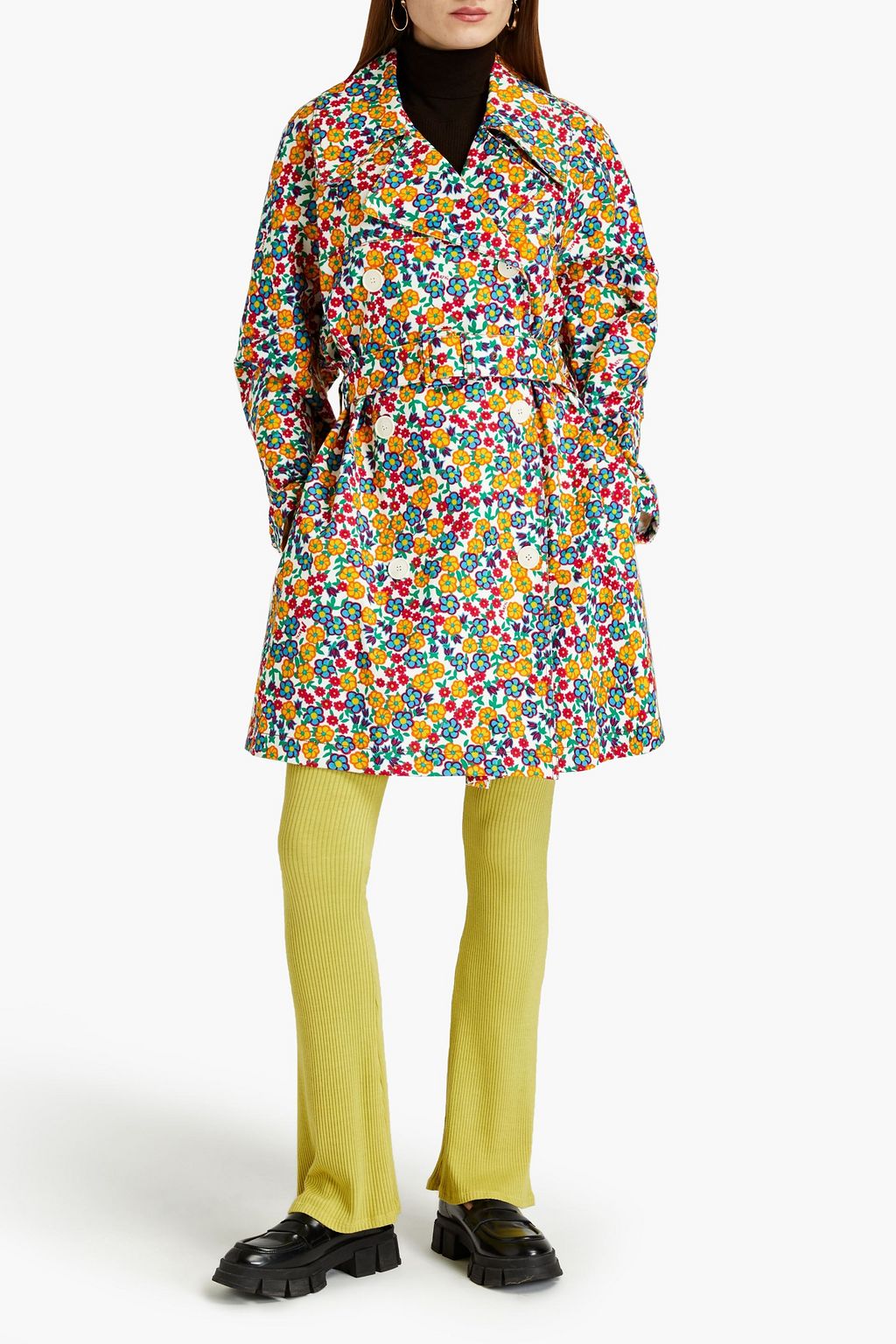 MARNI Belted double-breasted floral-print cotton-blend twill coat