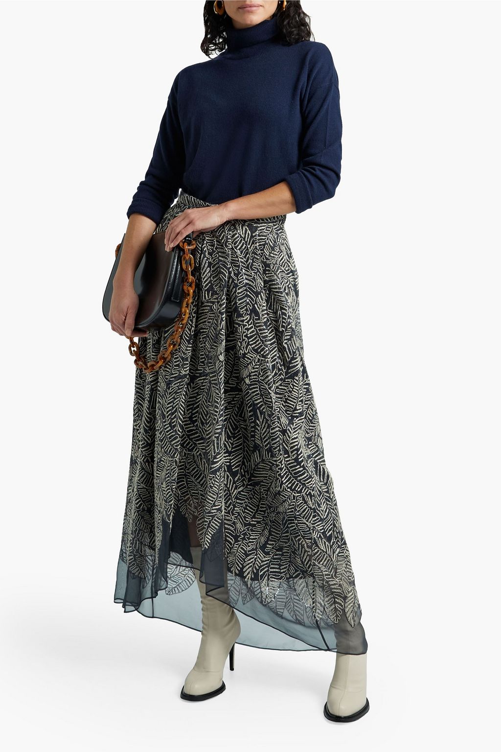 BRUNELLO CUCINELLI Plissierter Maxirock aus Seidenchiffon mit Verzierung