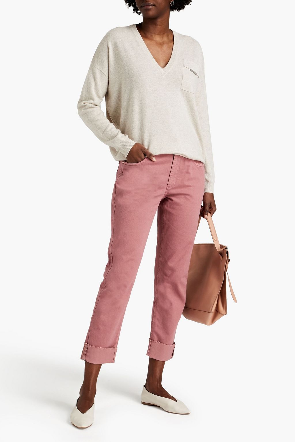 BRUNELLO CUCINELLI Bead-embellished mélange cashmere sweater