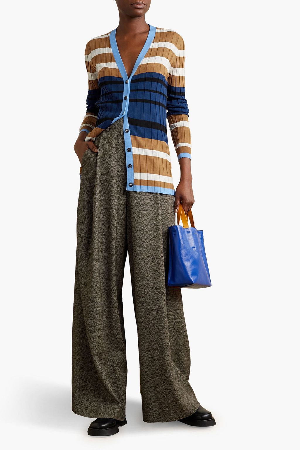 MARNI Striped ribbed wool cardigan