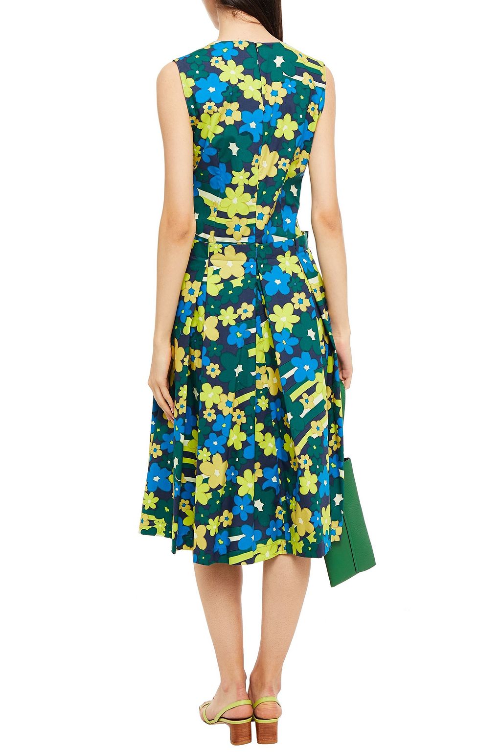 MARNI Pleated printed cotton-poplin midi dress