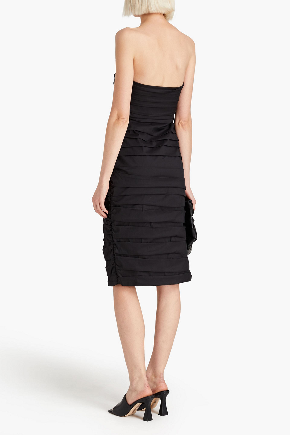 Shop Zeynep Arcay Strapless Ruched Cotton Dress In Black