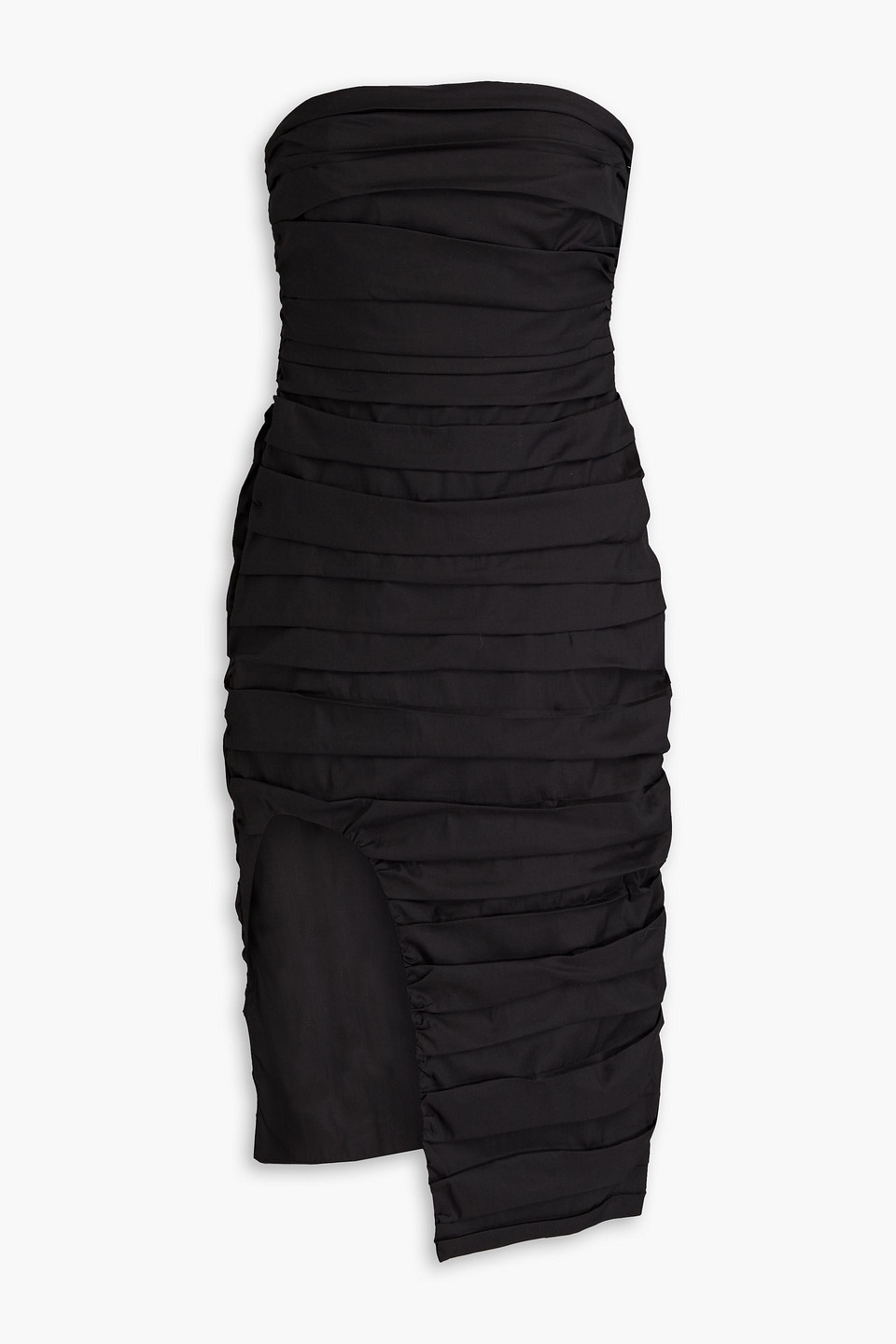 Shop Zeynep Arcay Strapless Ruched Cotton Dress In Black