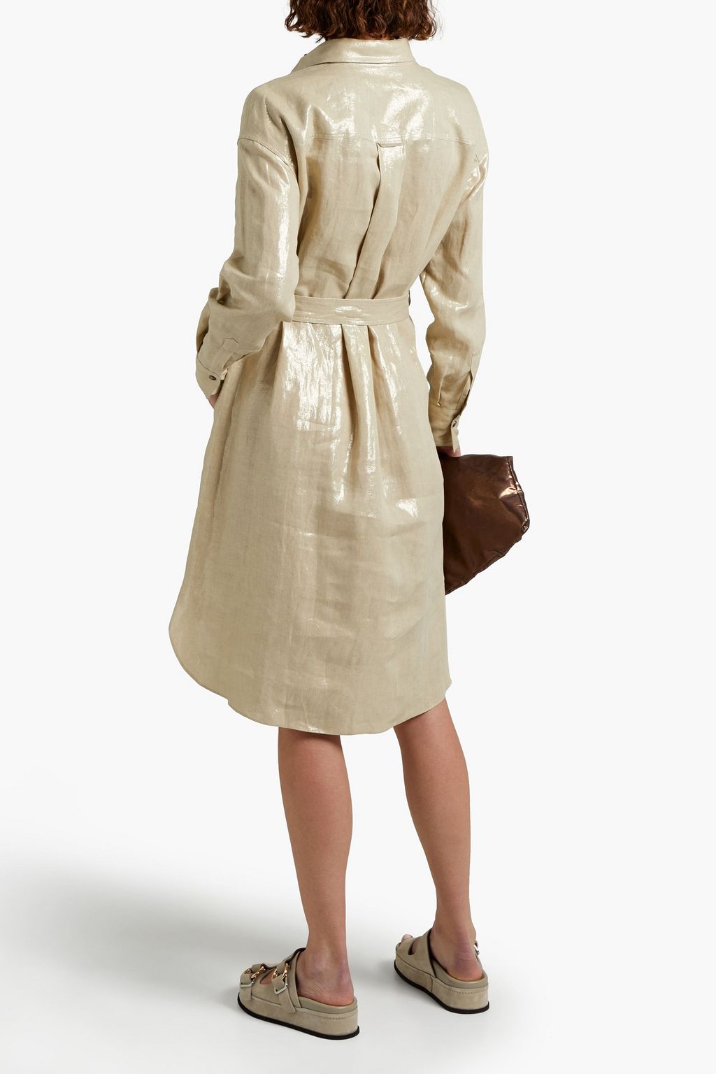 BRUNELLO CUCINELLI 코팅 메탈릭 리넨 셔츠 드레스