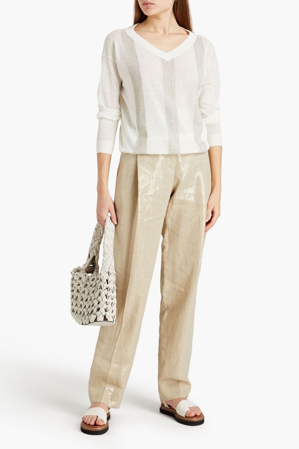 BRUNELLO CUCINELLI Bead-embellished linen-blend sweater