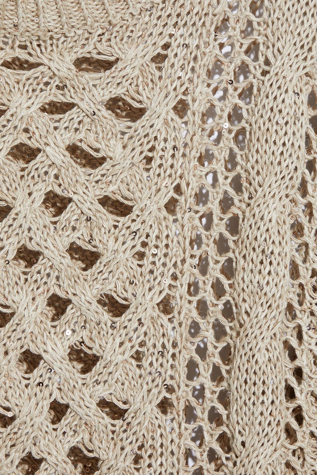 BRUNELLO CUCINELLI Sequined cable-knit hemp, linen and silk-blend sweater