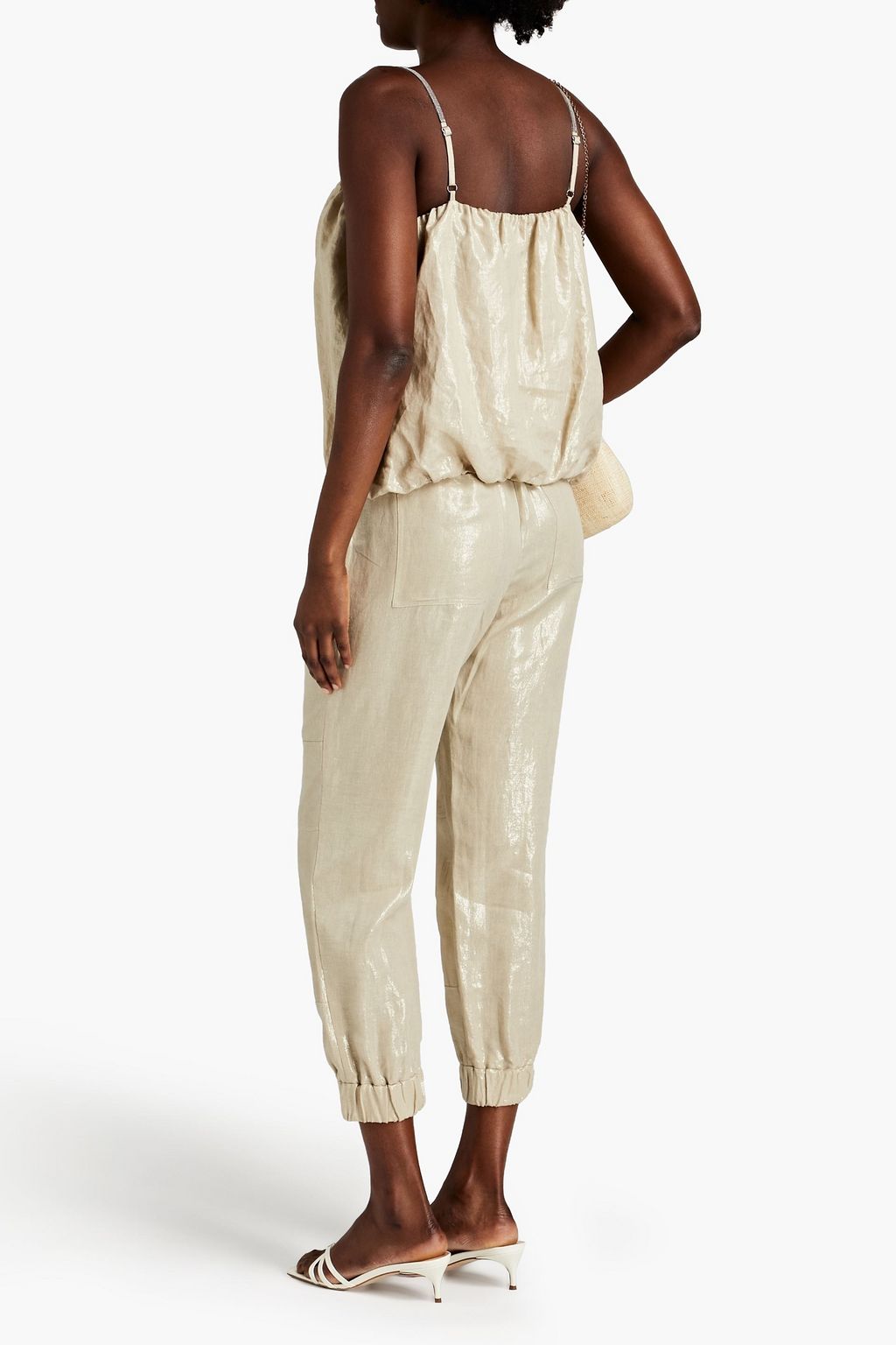 BRUNELLO CUCINELLI Cropped linen-lamé tapered pants