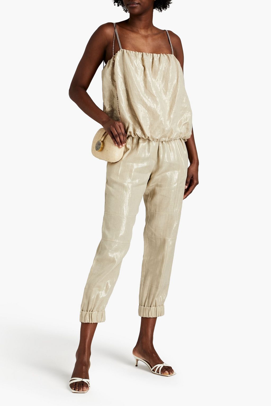 BRUNELLO CUCINELLI Cropped linen-lamé tapered pants