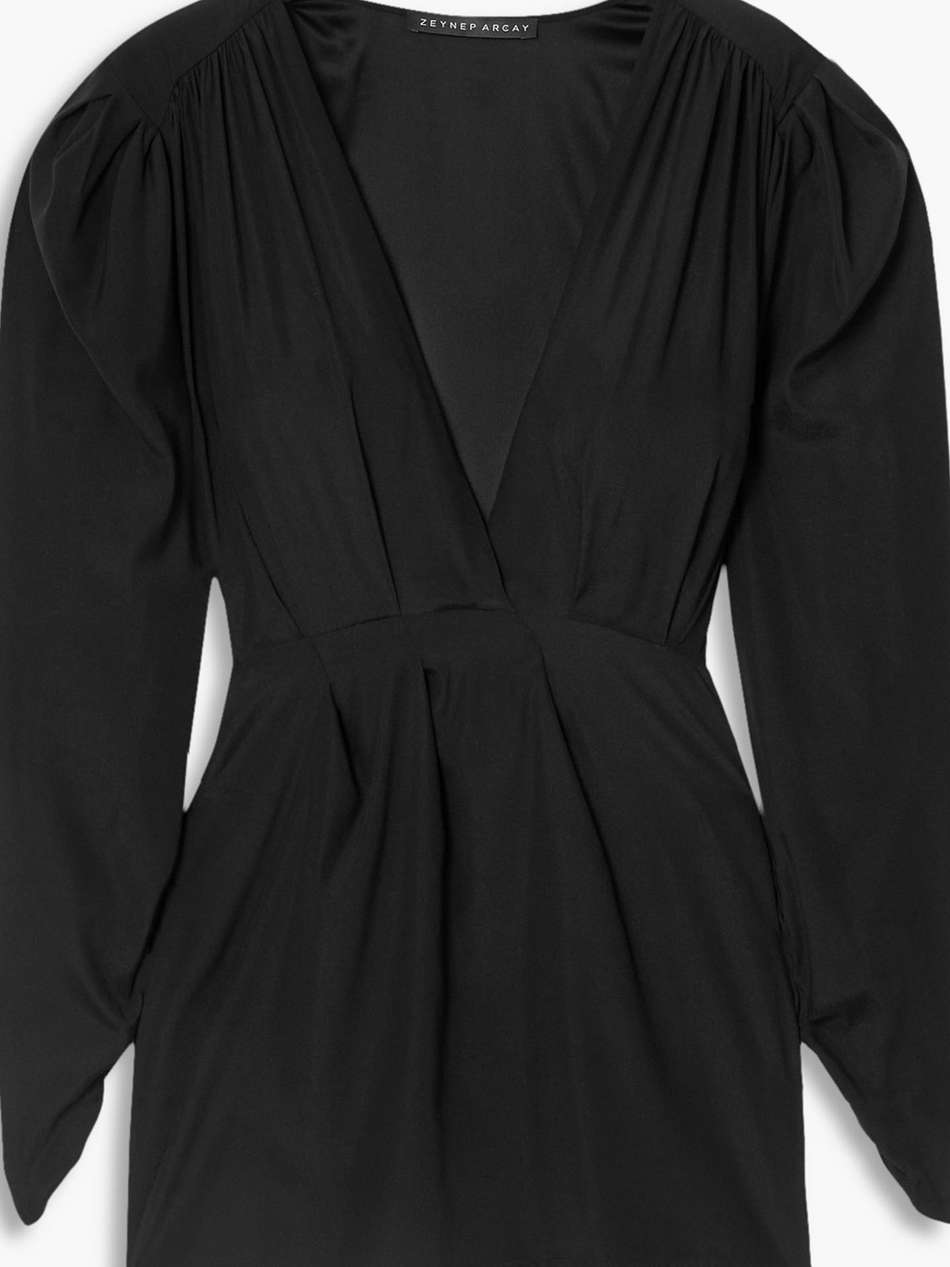 wrap-effect gathered silk mini dress