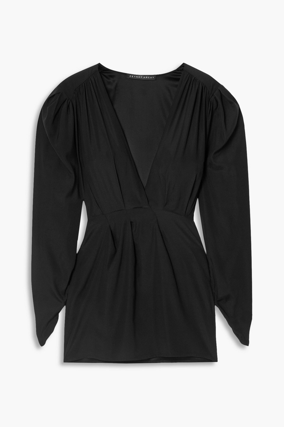 Zeynep Arcay Wrap-effect Gathered Silk Mini Dress In Black