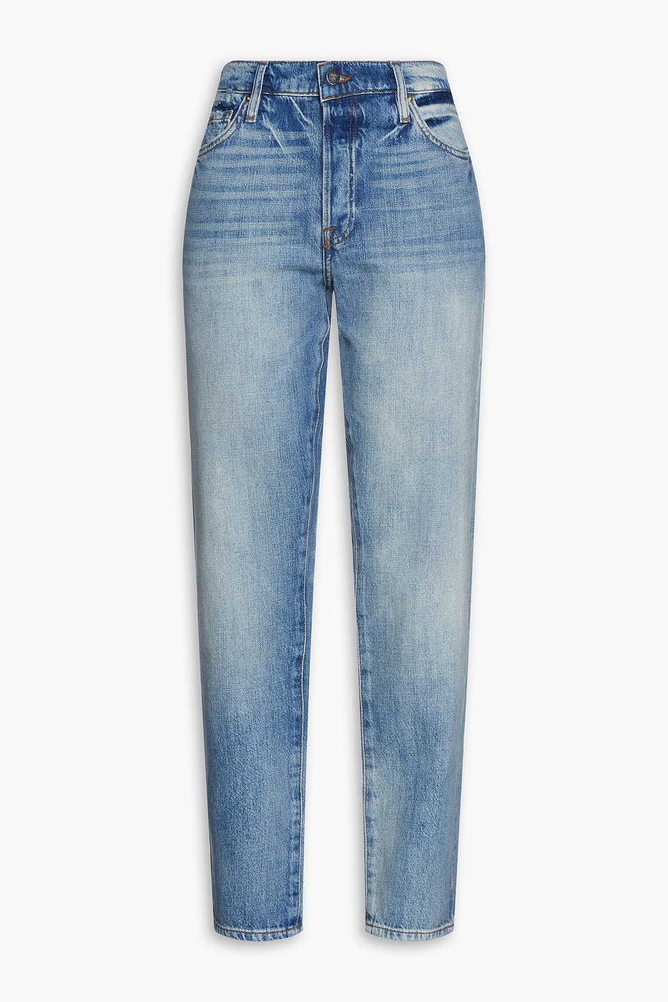 Frame Faded High-rise Straight-leg Jeans In Light Denim