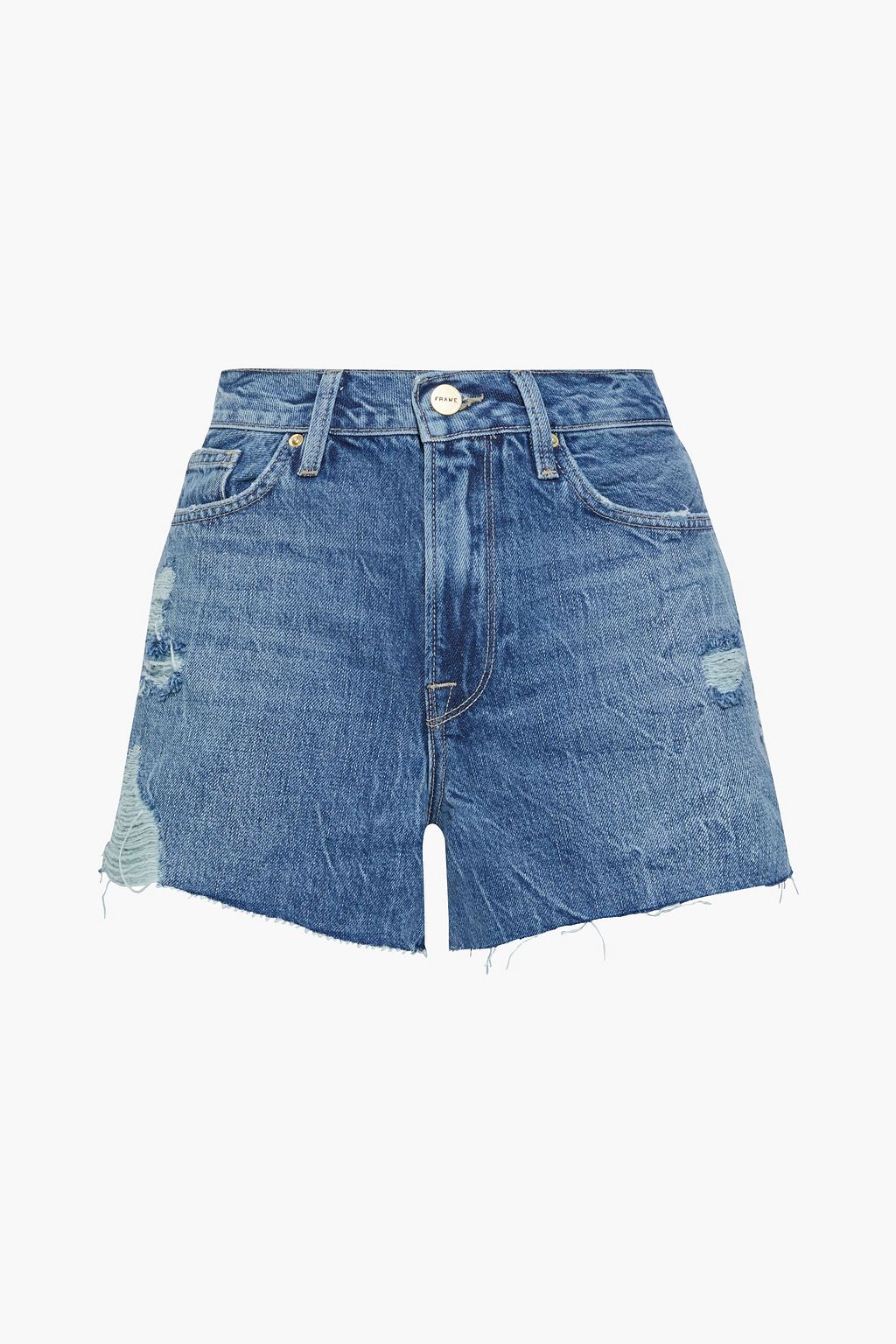 FRAME Le Brigette distressed denim shorts | THE OUTNET