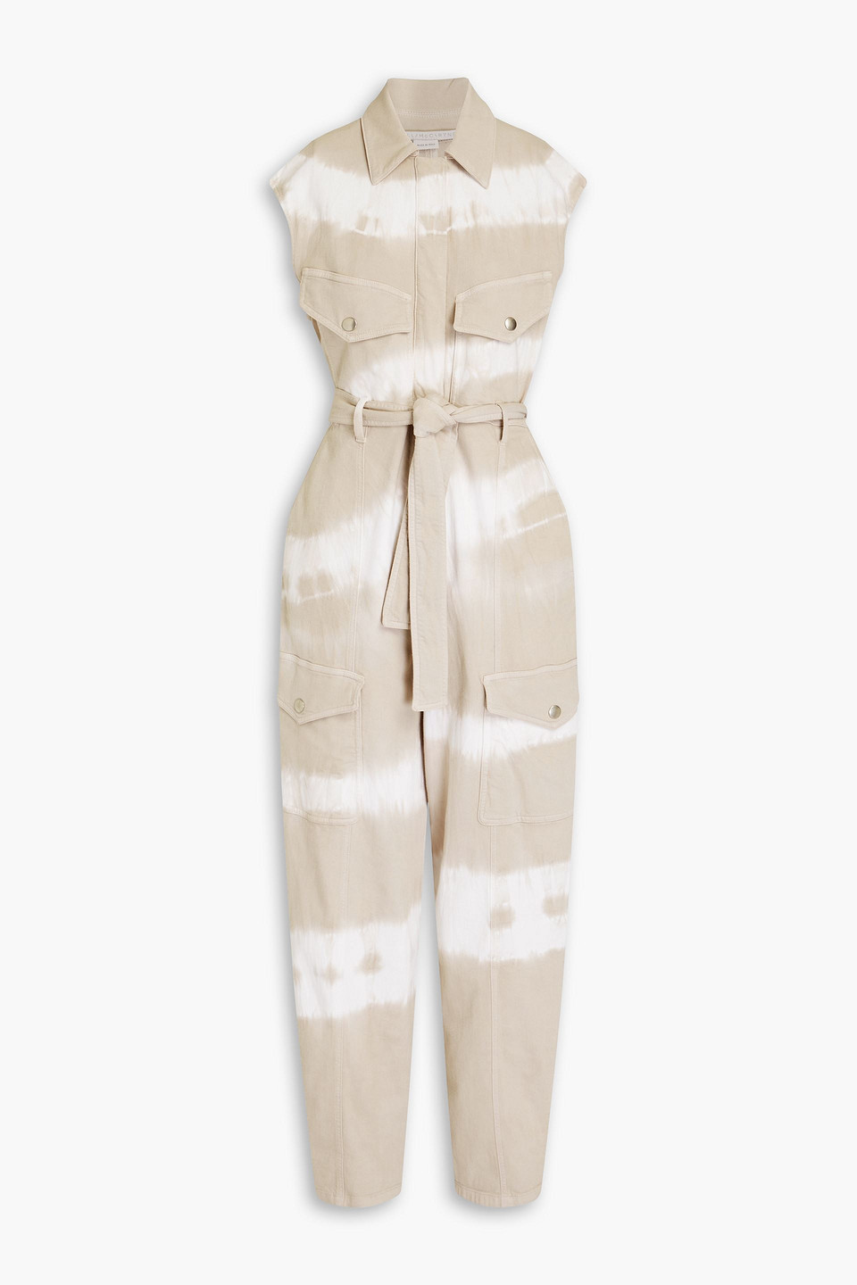 Stella Mccartney Tie-dye Belted Denim Jumpsuit In Beige