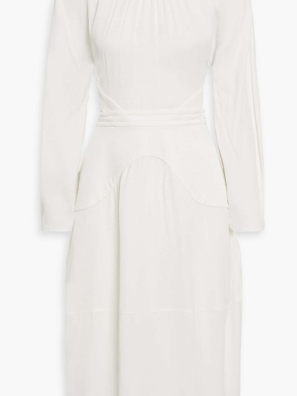 gathered cutout crepe midi dress