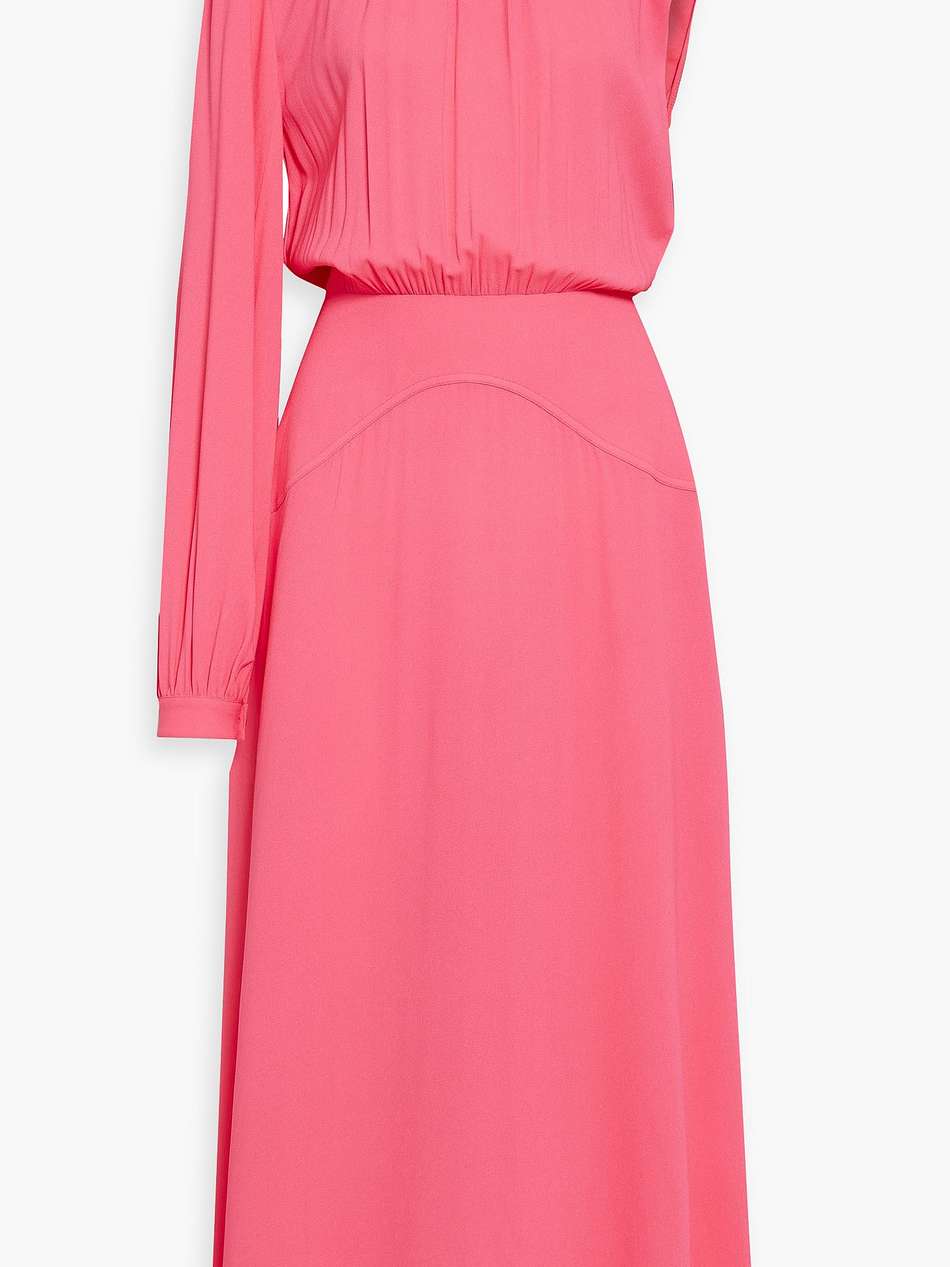 one-sleeve gathered stretch-crepe midi dress