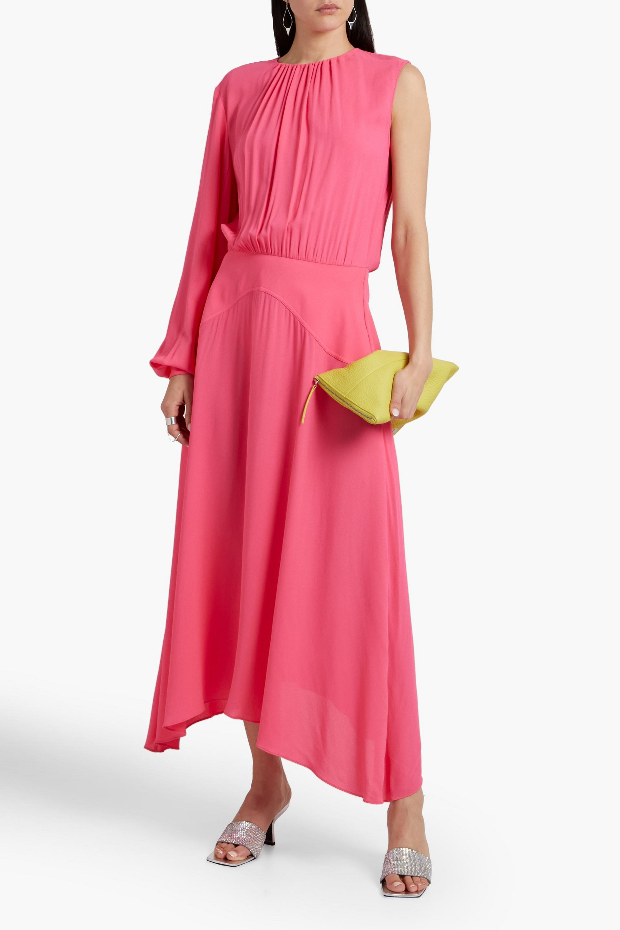 Stella McCartney One-sleeve gathered stretch-crepe midi dress