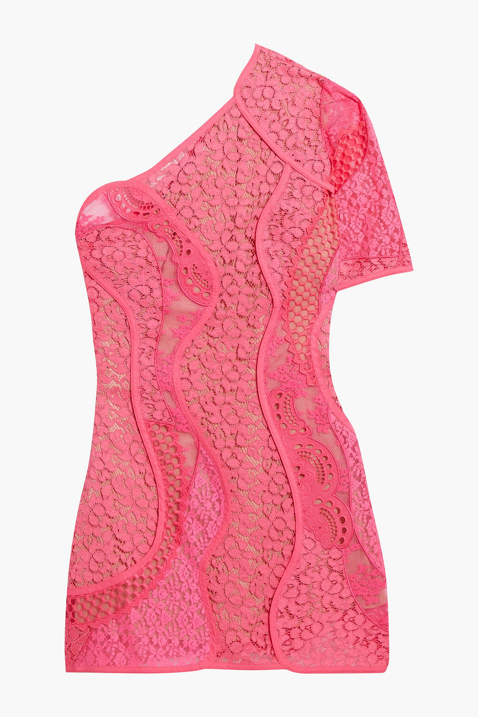 stella mccartney - one-shoulder paneled lace cotton-blend mini dress - pink - it 42