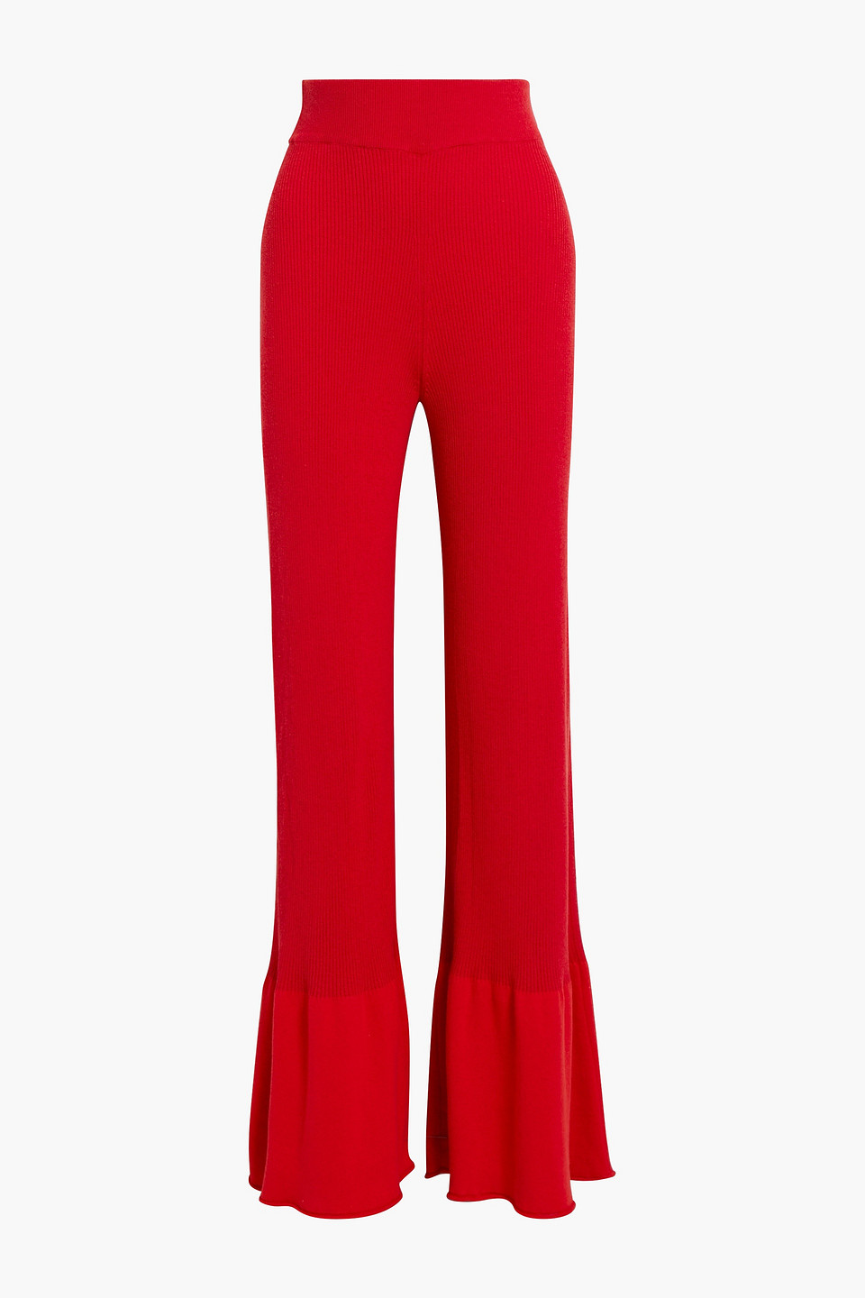 Stella Mccartney Fluted Ribbed Organic Cotton-blend Flared Pants In Red