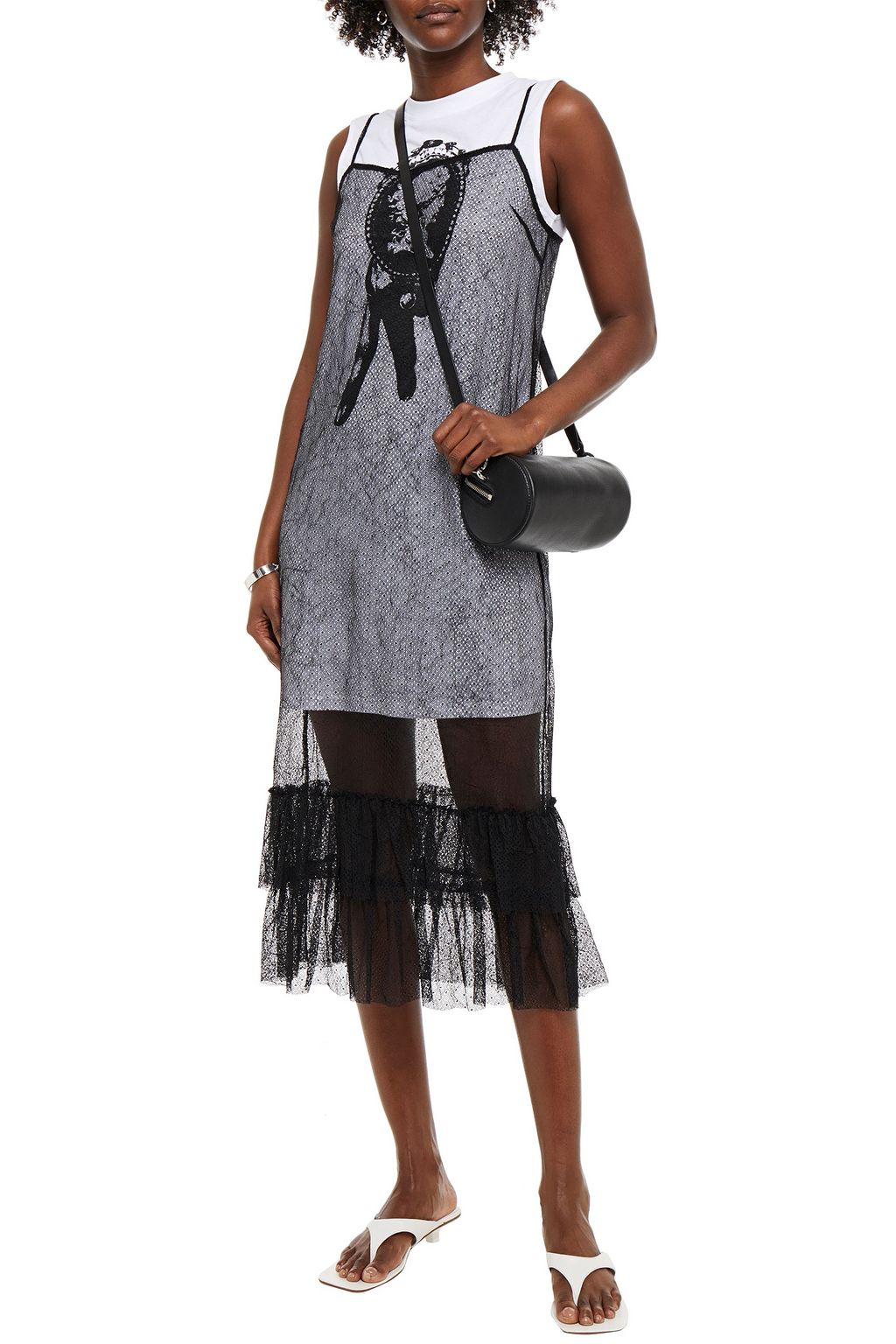MCQ ALEXANDER MCQUEEN Layered printed jersey and lace midi dress