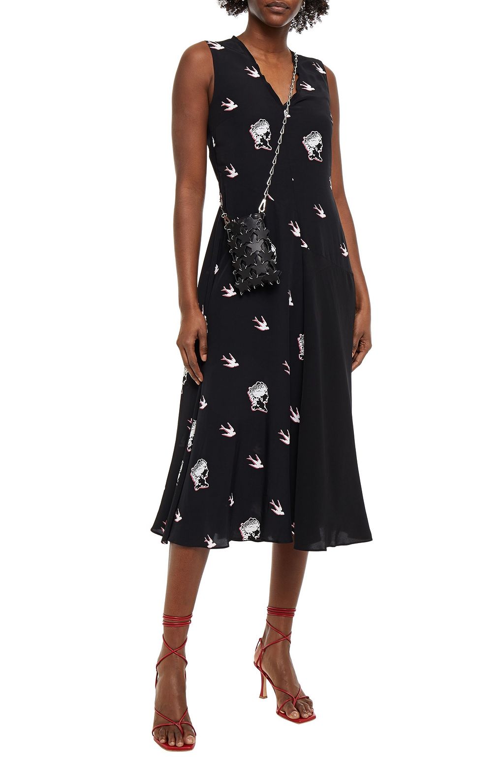 MCQ ALEXANDER MCQUEEN Paneled printed crepe de chine midi dress