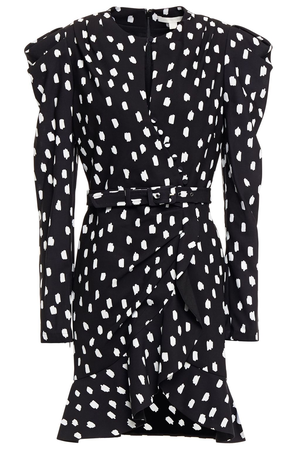 Black Wrap-effect belted polka-dot ...