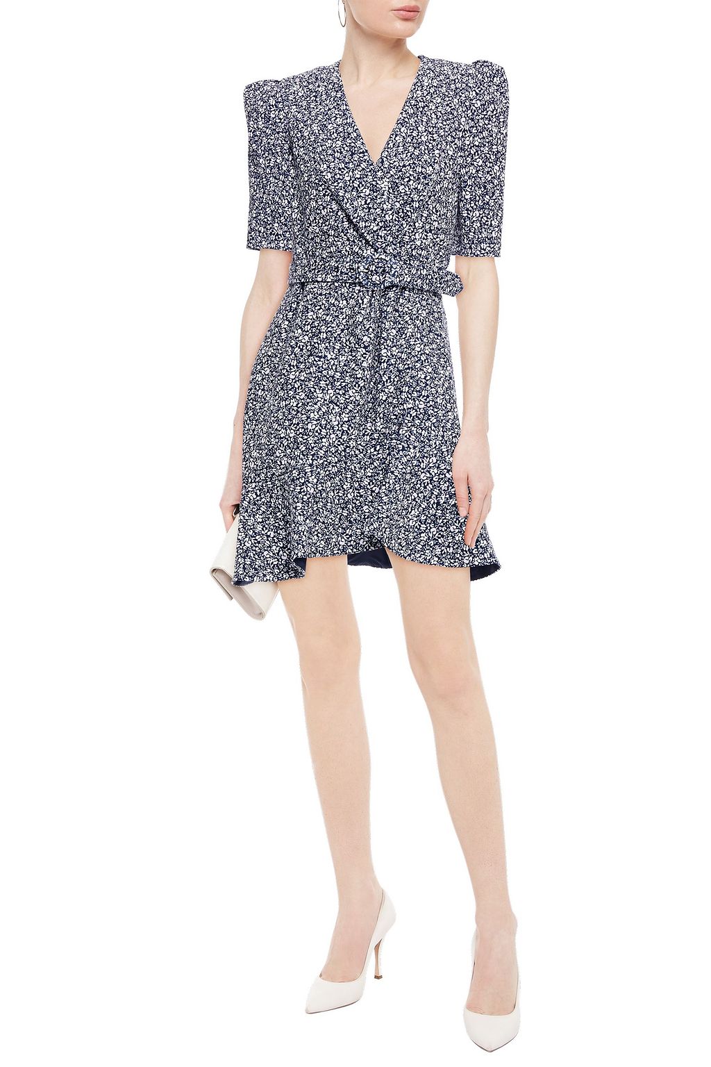 SIMKHAI Evelyn wrap-effect belted floral-print crepe mini dress