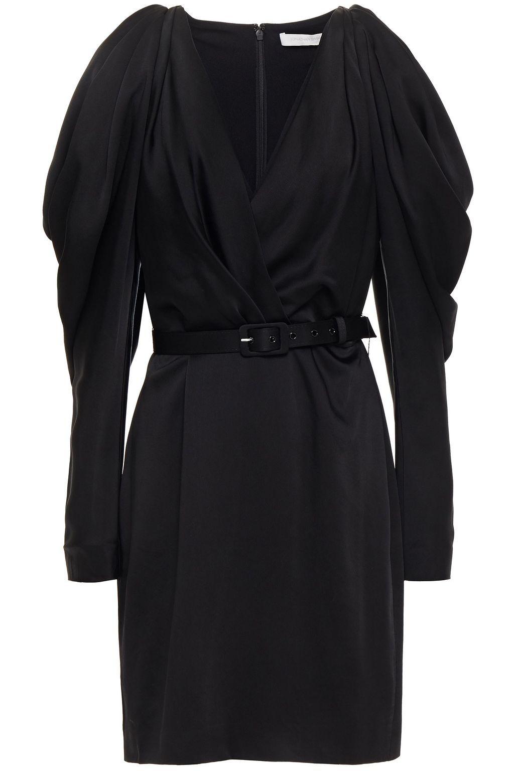 Black Wrap-effect cold-shoulder belted satin mini dress | Sale up to 70 ...