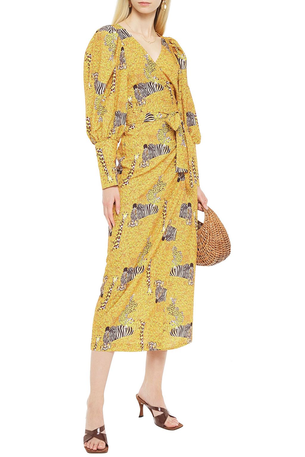 Saffron Aspen printed crepe midi wrap ...