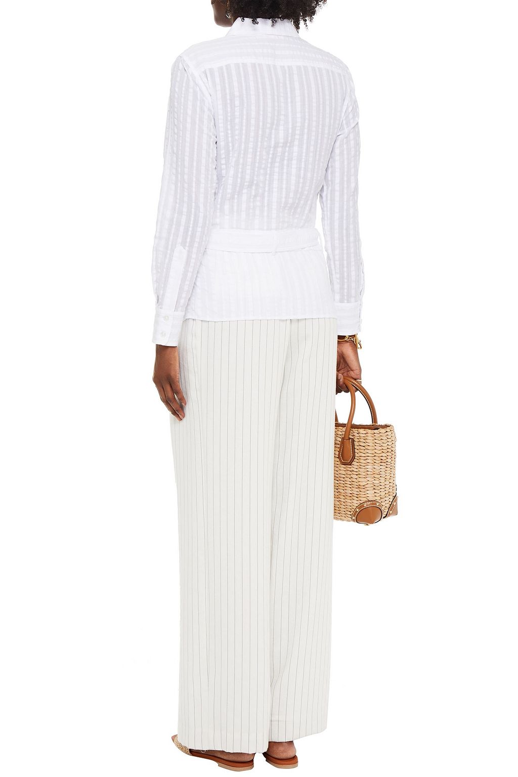 TORY BURCH Belted cotton-jacquard shirt