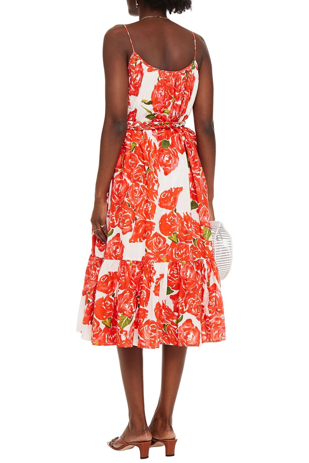 RHODE Lea belted gathered floral-print cotton midi dress