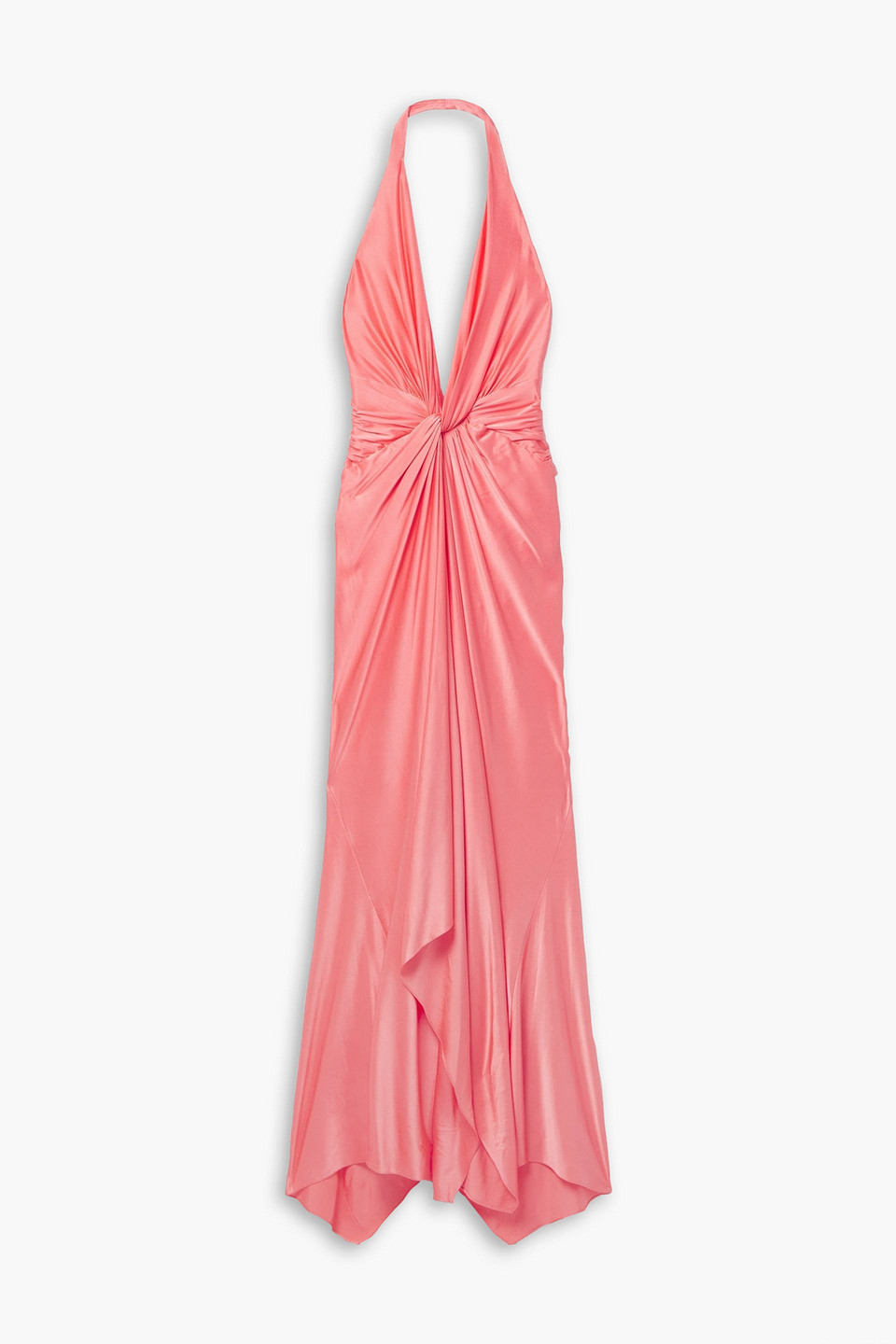 Alexandre Vauthier Twisted Stretch-satin Twill Halterneck Maxi Dress In Coral