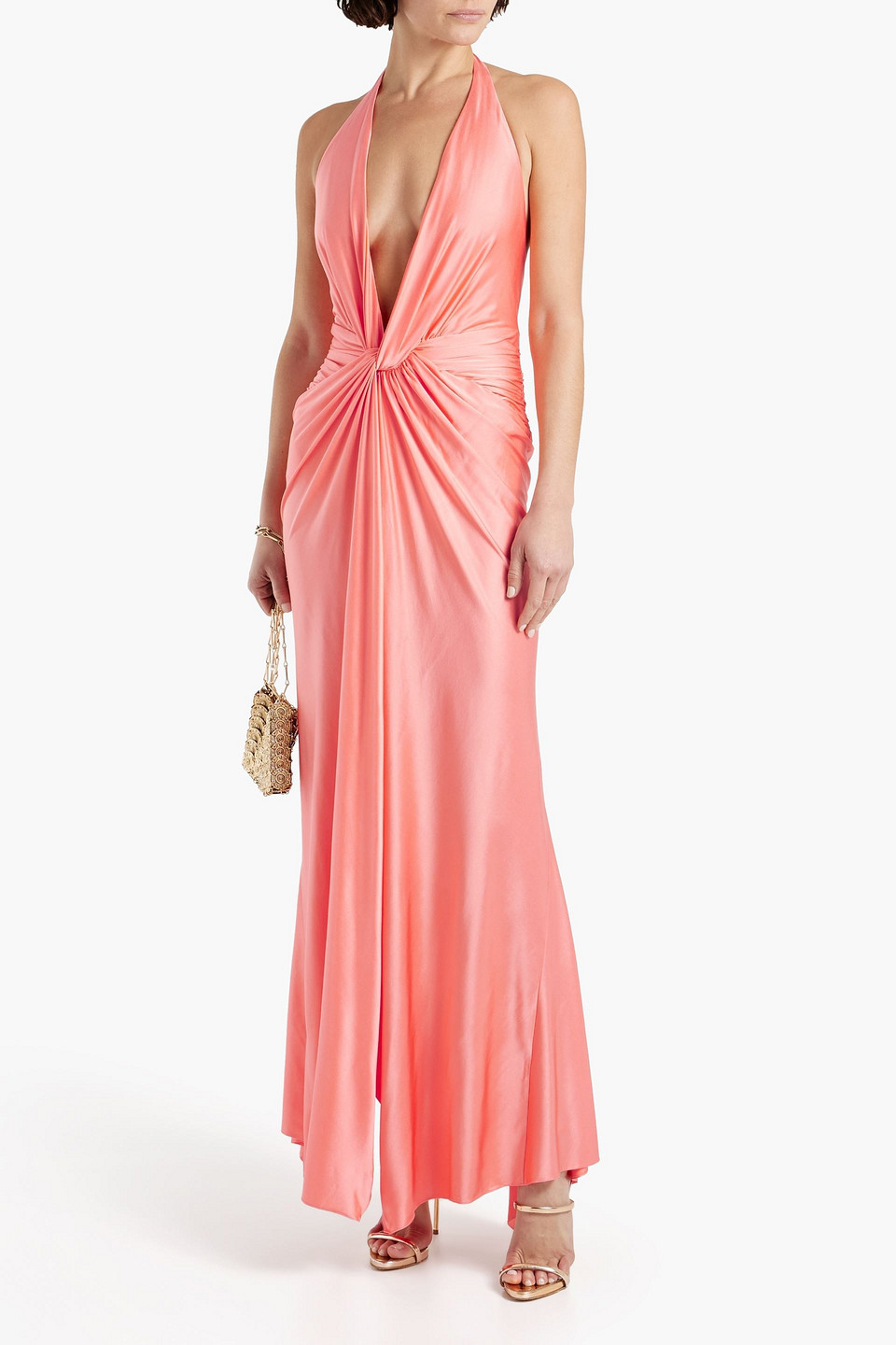 Alexandre Vauthier Twisted Stretch-satin Twill Halterneck Maxi Dress In Coral