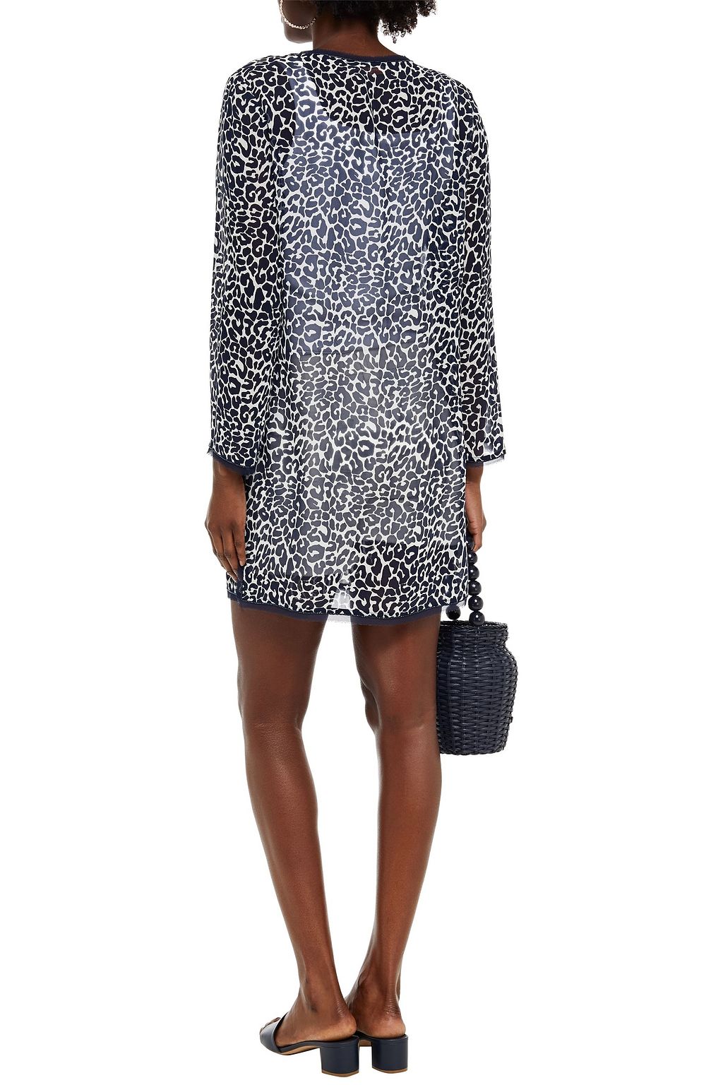 TORY BURCH Cabana embellished leopard-print silk-georgette coverup