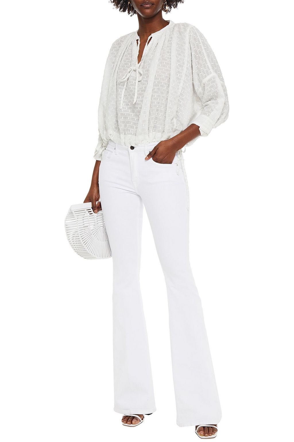 RHODE Helene metallic fil coupé cotton-blend blouse